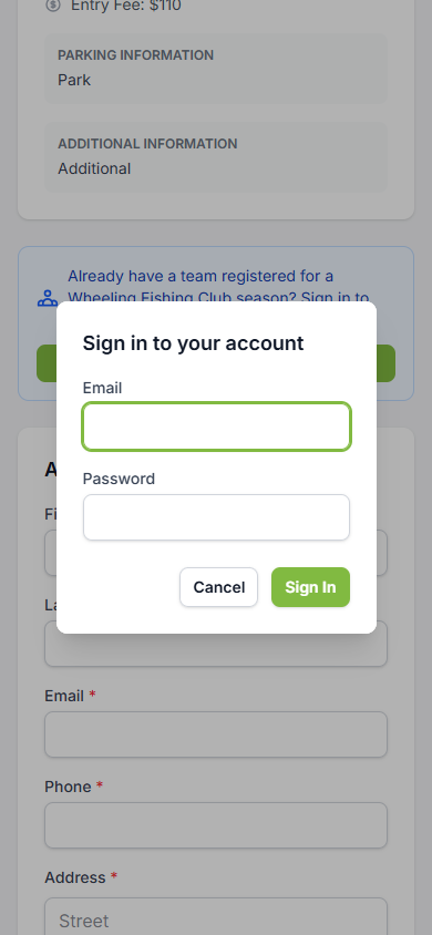 Sign in dialog with email and password fields