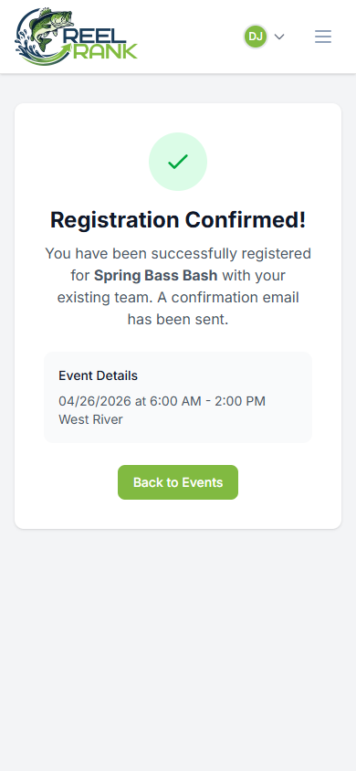 Registration confirmed with success message
